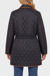 Liverpool Quilted Coat W/ Cinched Waist Black