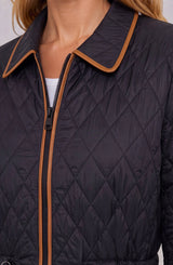 Liverpool Quilted Coat W/ Cinched Waist Black