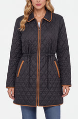 Liverpool Quilted Coat W/ Cinched Waist Black