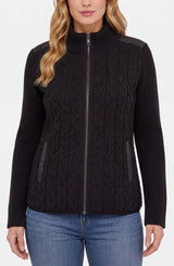 Liverpool Zip Front Quilted Sweater Jacket Black