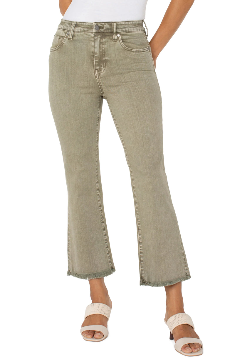 Liverpool Hannah Cropped Flare with Fray Hem Mineral Laurel Olive