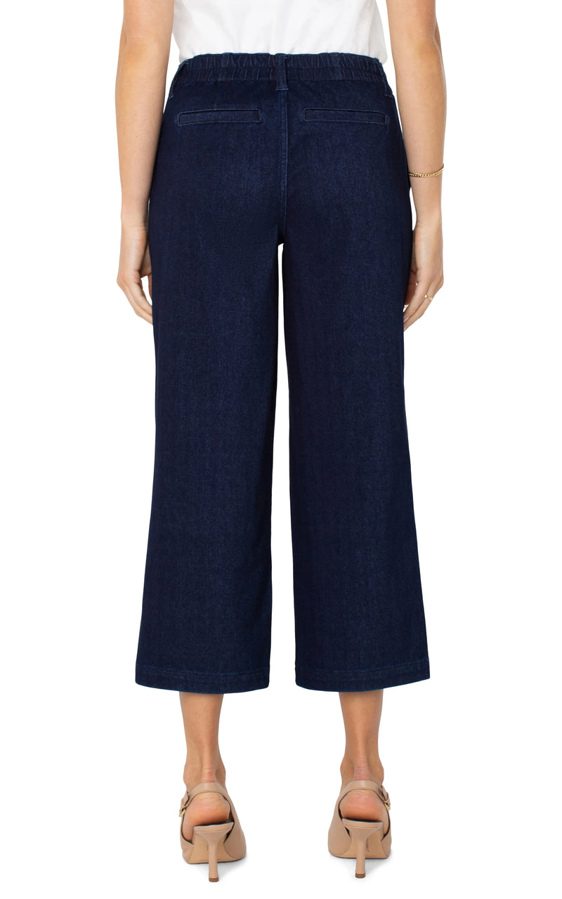 Liverpool Wide Leg Denim Cargo Crop Indigo Rise