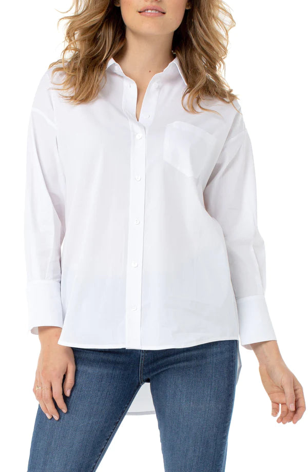 Liverpool Oversized Classic Button Front Poplin Shirt White