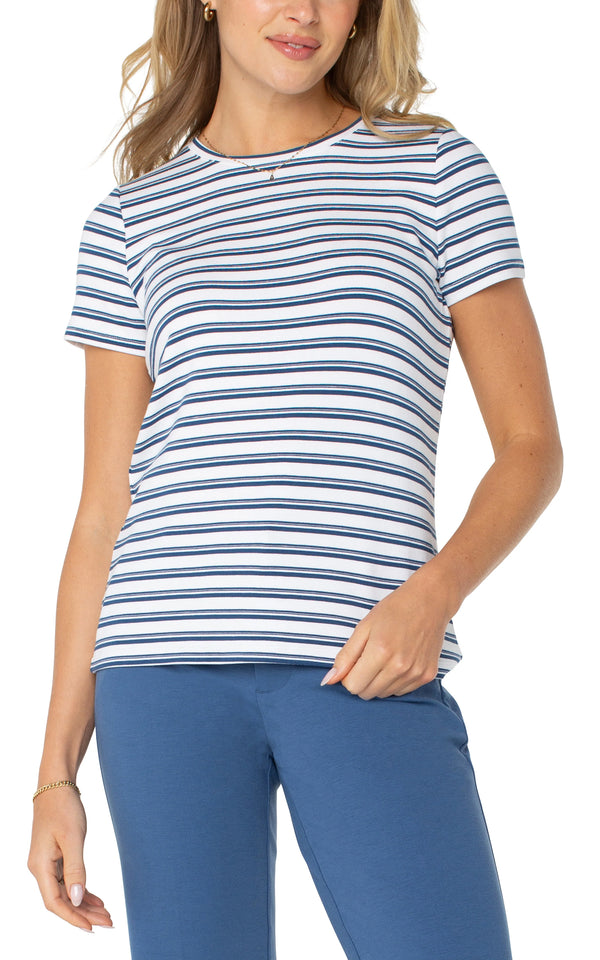 Liverpool Short Sleeve Crew Neck Variegated Stripe Tee White/Indigo Dusk