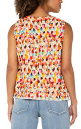 Liverpool Sleeveless Woven Top With Button Back Watercolor Dots Multi