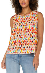 Liverpool Sleeveless Woven Top With Button Back Watercolor Dots Multi