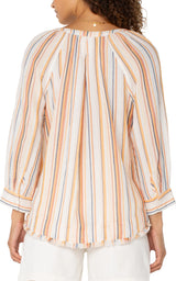 Liverpool 3/4 Sleeve Raglan Top With Fray Hem Orange Multi