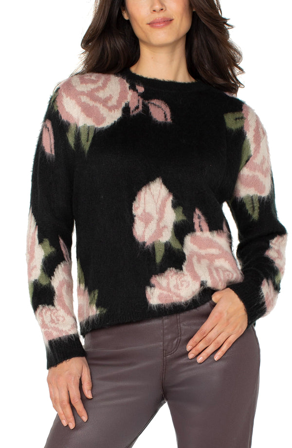 Liverpool Crew Neck Drop Shoulder Sweater Black Floral Multi