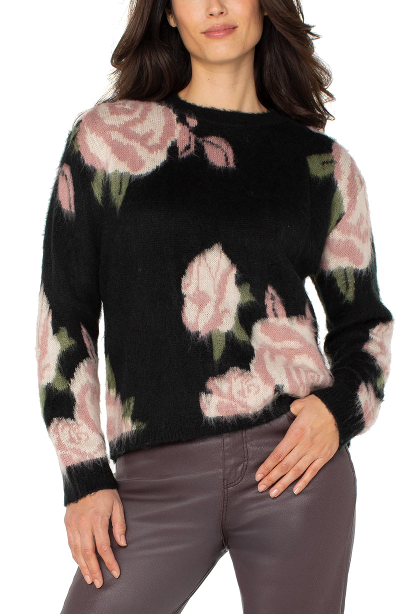 Liverpool Crew Neck Drop Shoulder Sweater Black Floral Multi
