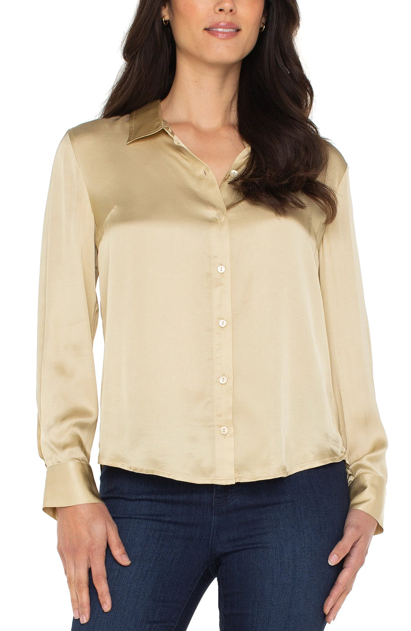 Liverpool Long Sleeve Button Front Woven Shirt Pale Gold