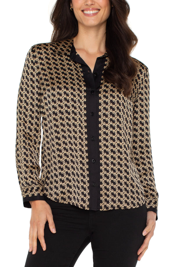 Liverpool Long Sleeve Button Front Shirt Black/Gold