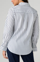 Liverpool Adjustable Sleeve Button Front Woven Top White Club Navy
