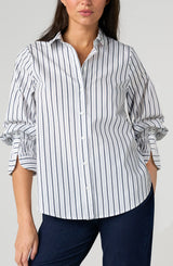 Liverpool Adjustable Sleeve Button Front Woven Top White Club Navy
