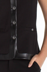Liverpool Boatneck Vest W/ Faux Leather Trim Black