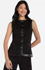 Liverpool Boatneck Vest W/ Faux Leather Trim Black