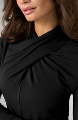 Liverpool Long Sleeve Wrap Neck Knit Top Black