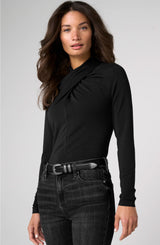 Liverpool Long Sleeve Wrap Neck Knit Top Black