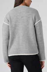Liverpool Long Sleeve Sweater W/ Tulip Hem Heather Grey with Cream