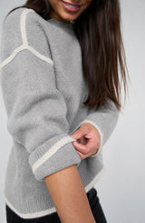 Liverpool Long Sleeve Sweater W/ Tulip Hem Heather Grey with Cream
