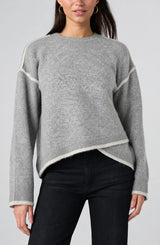 Liverpool Long Sleeve Sweater W/ Tulip Hem Heather Grey with Cream