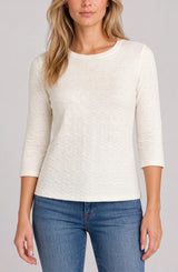 Liverpool 3/4 Sleeve Knit Top W/ Rib Trim French Vanilla
