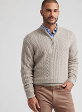 Peter Millar Crescent Ridge Cable Quarter-Zip Sweater LIGHT ELM