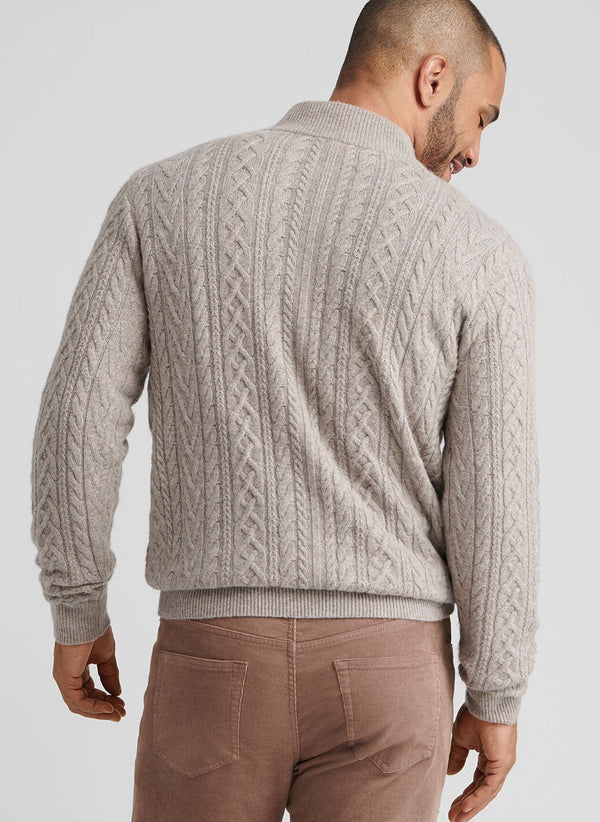 Peter Millar Crescent Ridge Cable Quarter-Zip Sweater LIGHT ELM