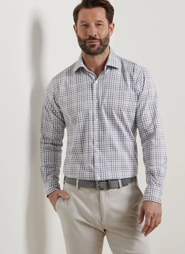 Peter Millar North Coast Crown Lite Cotton-Stretch Sport Shirt BLUE HAZE
