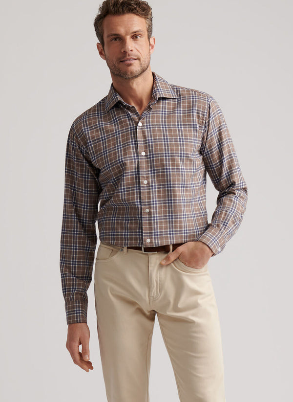 Peter Millar Big Bear Performance Flannel Sport Shirt POPLAR BROWN