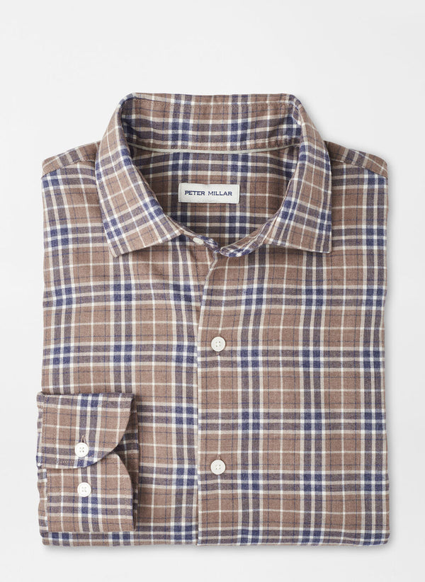Peter Millar Big Bear Performance Flannel Sport Shirt POPLAR BROWN