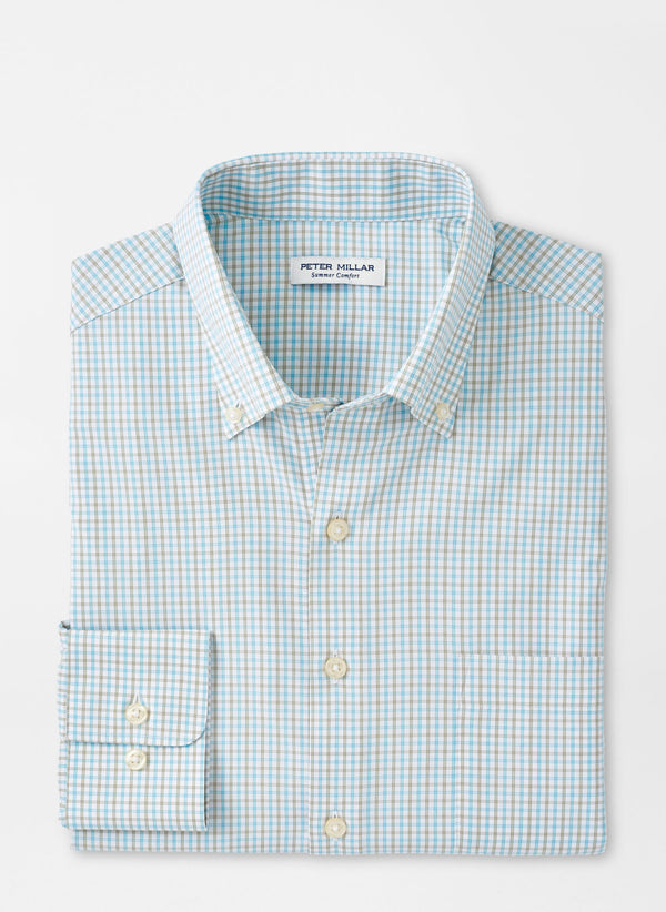 Peter Millar Chelan Performance Twill Sport Shirt in Mint Blue