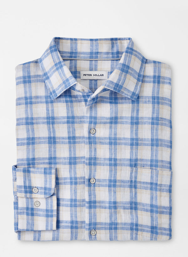 Peter Millar Edisto Linen Sport Shirt in COTTAGE BLUE