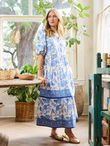 Mary Square Eloise Dress Porcelain Vines Blue