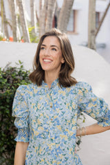 Duffield Lane Percy Popover Dress Blue Watercolor Meadow