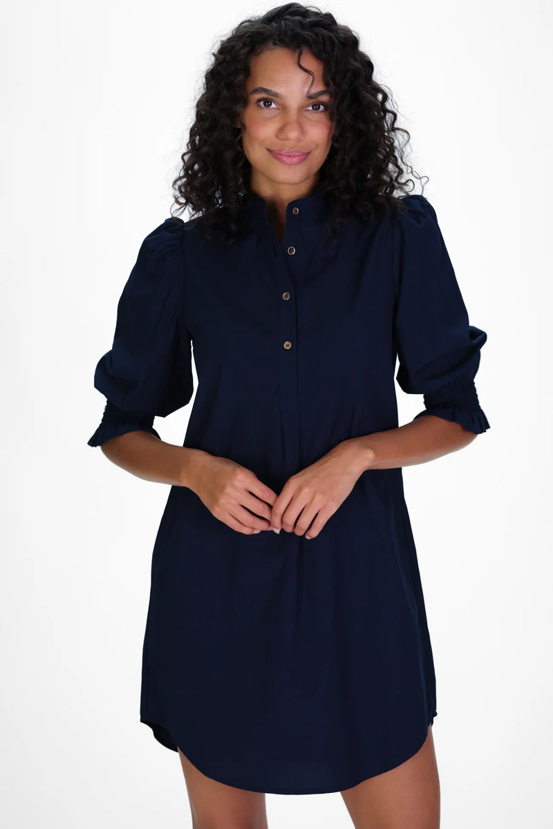 Duffield Lane Percy Popover Dress Navy Silky Oxford
