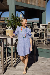 Duffield Lane Percy Popover Dress Navy & White Stripe