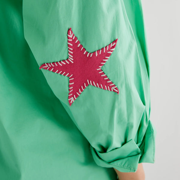 Caryn Lawn Preppy Star Dress Green/Pink Star
