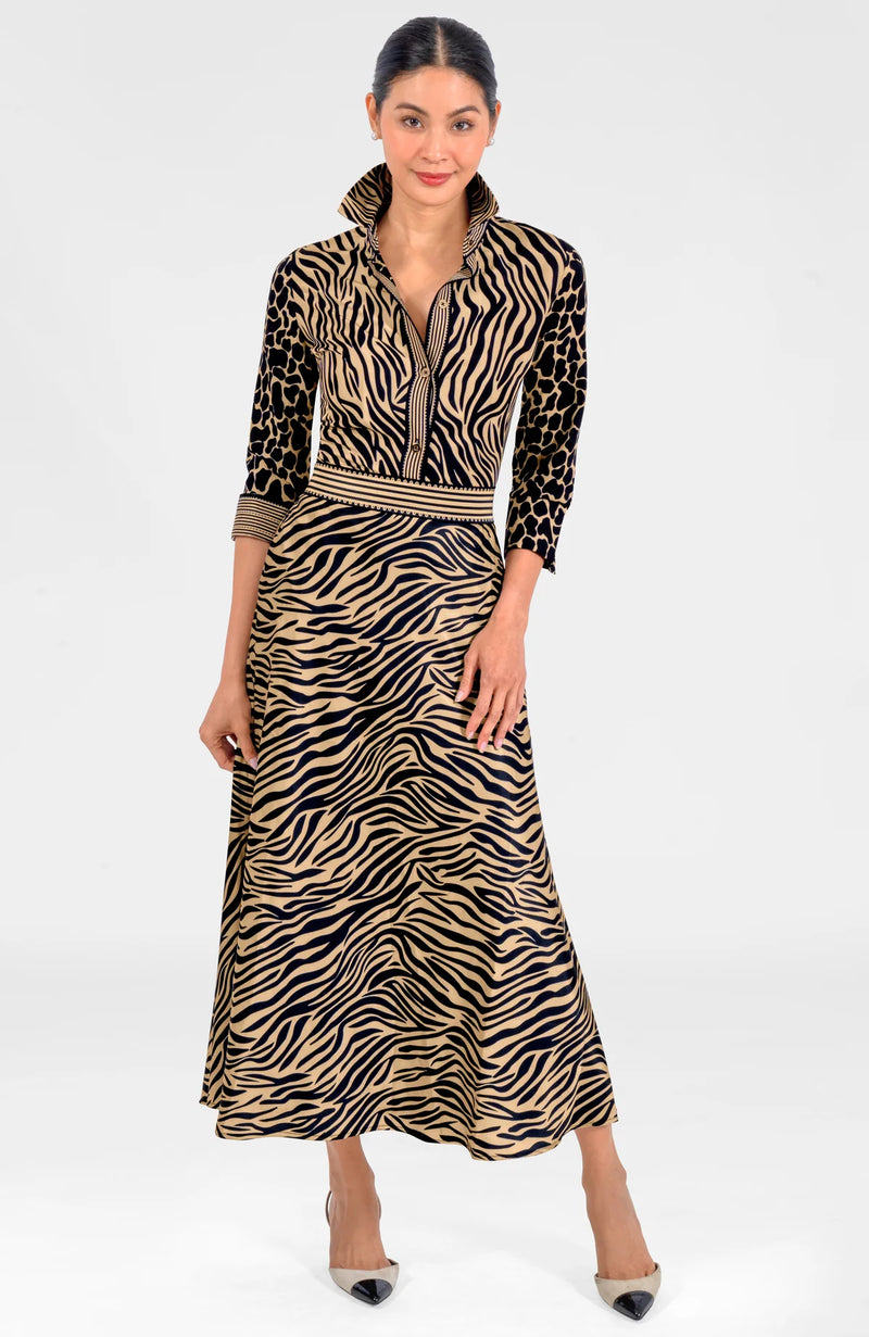 Karen Kane Twirl Skirt - Animal Instincts Zebra Khaki
