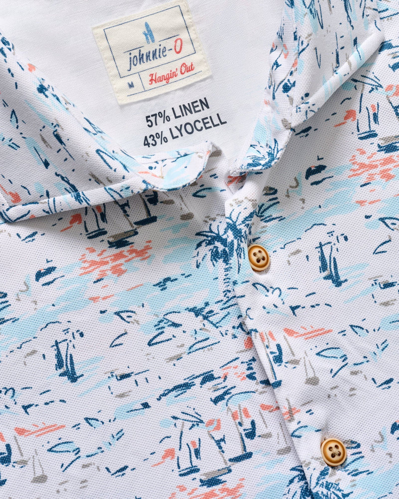 Johnnie-O Short Sleeve Hangin' Out Button Up Shirt - Making Waves White