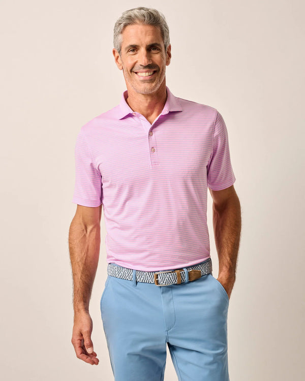 Johnnie-O Michael Striped Jersey Performance Polo Porto Pink