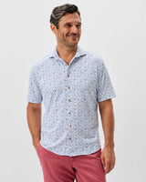 Johnnie-O Printed Mesh Short Sleeve Button Up Shirt - Roadtrip Printed Knit White