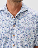Johnnie-O Printed Mesh Short Sleeve Button Up Shirt - Roadtrip Printed Knit White