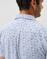 Johnnie-O Printed Mesh Short Sleeve Button Up Shirt - Roadtrip Printed Knit White