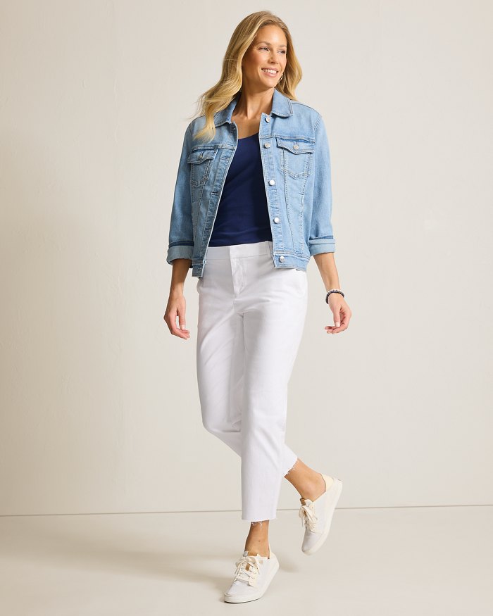 Tommy Bahama Mid-Rise Raw-Edge Cropped Chino Pants White