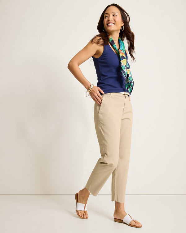 Tommy Bahama Mid-Rise Raw-Edge Cropped Chino Pants Khaki Sand