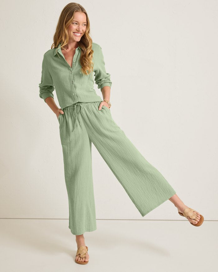 Tommy Bahama Island Gauze High-Rise Cropped Wide-Leg Pants Iceberg Green
