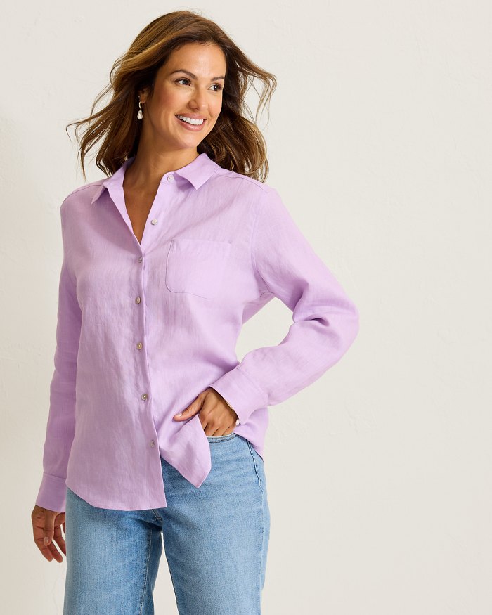 Tommy Bahama Costalina Linen Relaxed Top Sleepy Violet