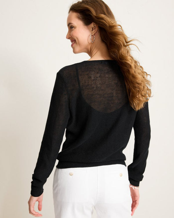 Tommy Bahama Cedar Linen Long-Sleeve V-Neck Sweater Black