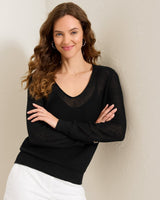 Tommy Bahama Cedar Linen Long-Sleeve V-Neck Sweater Black