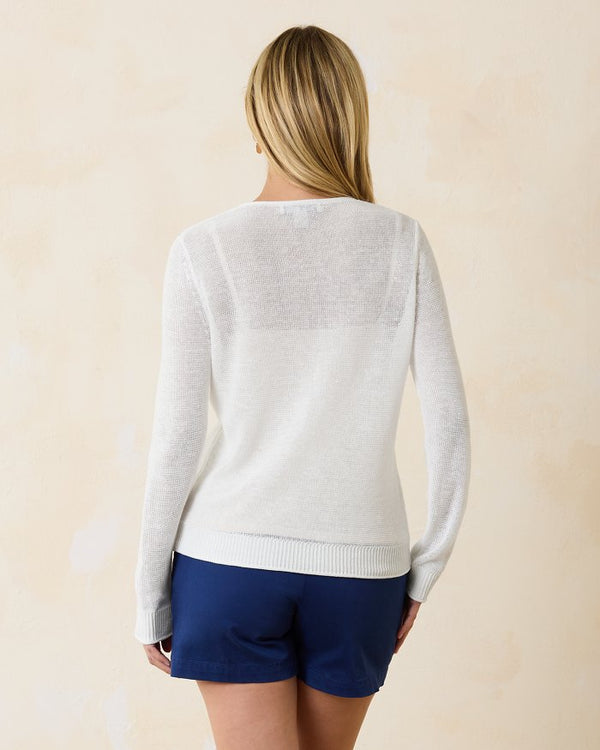 Tommy Bahama Cedar Linen Long-Sleeve V-Neck Sweater White